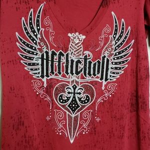 Affliction Red Sword Heart Ladies L Shirt